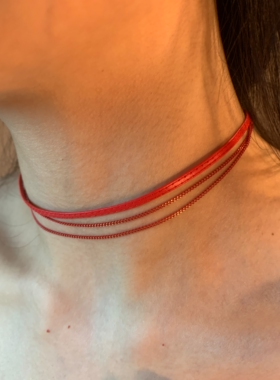 棠洛手作 红丝choker颈链女一条三层锁骨链辣妹显白项圈日常高级