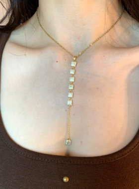 修饰肩颈！金色密镶钻精致流苏锁骨链女小众波西米亚风辣妹细项链