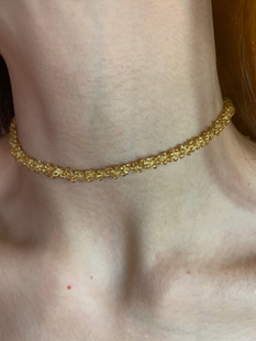 波希废土风浅金色钉珠choker颈链女小众vintage复古绕圈毛衣链潮