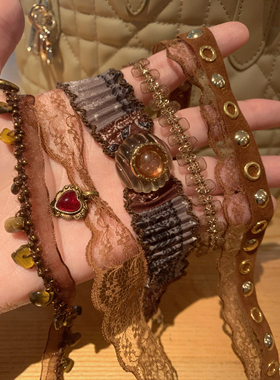 「废土美学」咖色系蕾丝布艺choker颈链女小众个性波西米亚风项链