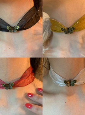 古着蝴蝶网纱choker颈链女小众氛围感纱布锁骨链春夏纯欲颈带2026