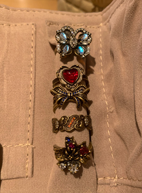 千禧感古着戒指女小众个性食指戒指叠戴中古做旧戒圈开口可调节潮