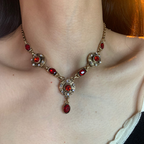 菲比的首饰盒 vintage红色锆石项链女独特复古波西米亚风项链新潮