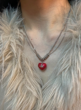 酒渍甜心 显白的红色立体爱心项链女小众个性卫衣链甜酷辣妹风潮