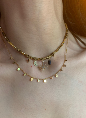 vintage咖色星芒锁骨链女叠戴亮片项链秋冬波西米亚风颈链配饰潮