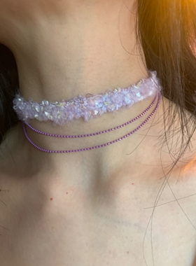 棠洛 原创手作紫色系choker颈链女显白锁骨链布艺颈带配饰个性潮