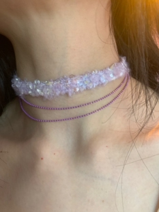 棠洛 潮 原创手作紫色系choker颈链女显白锁骨链布艺颈带配饰个性