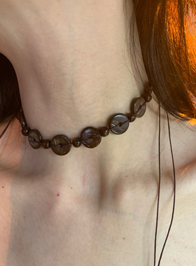 棠洛vintage椰壳项链女抽拉式可调节长款项链波西米亚风毛衣链潮