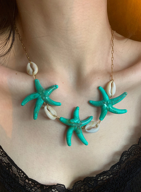 马代日记 蓝绿色贝壳海星项链女高级感度假拍照配饰显白高级2025