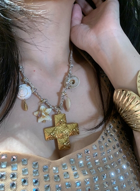 海边度假风十字架贝壳海螺项链女小众个性欧美ins感夸张项链高级