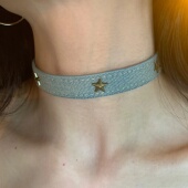 多戴款 水洗牛仔做旧五角星choker女辣妹皮带扣项圈小众高级感颈链