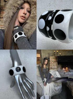 黑白波点手镯女小众树脂个性手环欧美辣妹ins风手饰品夸张朋克潮