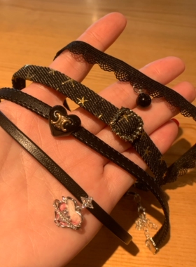 棠洛 手作黑色系列choker颈链女细款锁骨链显脖子细长项圈甜酷风