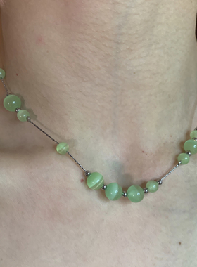 棠洛 大小绿色猫眼石锁骨链女短款高级感春夏项链度假配饰2025潮