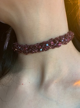 蓝莓酱biling bling亮片choker颈链女紫色氛围感项圈毛绒颈带个性