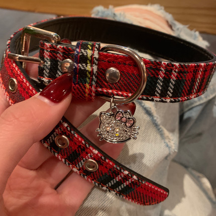 美式高校 圣诞氛围红格子皮革项圈女小众高级感辣妹颈链亚文化y2k