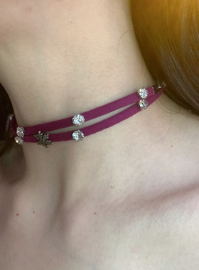 「春花绮梦」棠洛原创款紫色双圈choker颈链女细款复古辣妹锁骨链