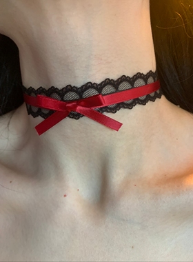 棠洛 纯欲感黑红蕾丝蝴蝶结choker颈链女y2k辣妹颈带绕脖配饰2026