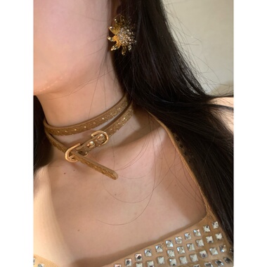 废土末日 绕圈双层咖色碎钻choker皮革颈链辣妹项圈波西米亚风潮