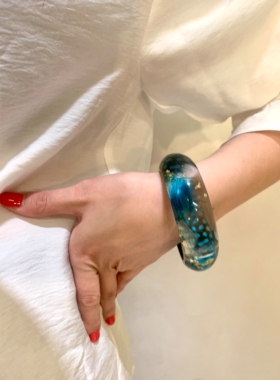 蓝孔雀羽毛 树脂手镯女原创设计波西米亚风春夏夸张圆形手环高级