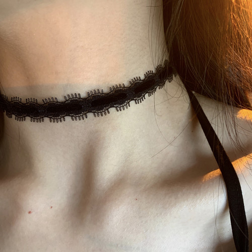 棠洛 睫毛蕾丝choker颈链女秋冬毛绒锁骨链辣妹黑色绑带项链小众