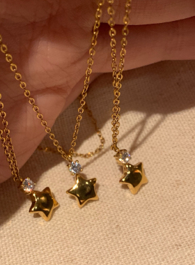 mini星星钻 金色简约细链日常百搭小众设计感通勤项链钛钢项链潮