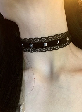 棠洛 暗黑系蕾丝choker项圈女颈链甜酷辣妹风个性锁骨链颈带配饰