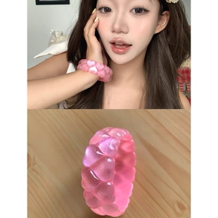 棠洛 辣妹手饰 冰透桃心细闪闪爱心树脂手镯女小众设计感手环个性