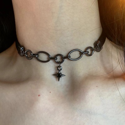 棠洛 黑色百搭choker颈链女枪黑链条星芒吊坠项圈暗黑风辣妹项链