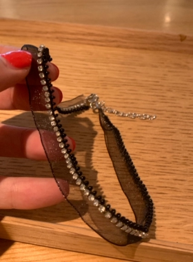 棠洛 黑色闪钻裙摆choker颈链女网纱布艺项圈辣妹锁骨链黑色颈带