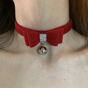 圣诞叮叮当 红色丝绒choker女皮带扣项圈小众个性亚文化辣妹颈圈