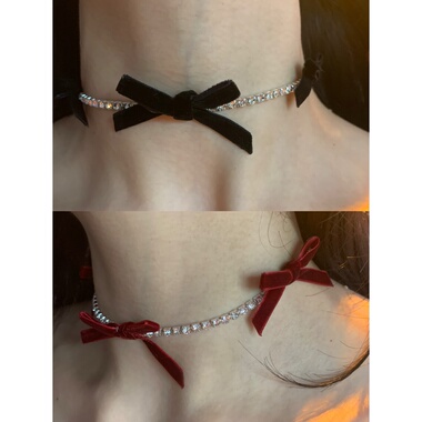 微醺蝴蝶结 闪钻丝绒choker颈链女氛围感细款锁骨链日常百搭颈带