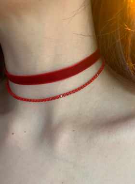 「玫瑰猎手」棠洛手作款红色双层闪钻choker颈链女显白锁骨链2026
