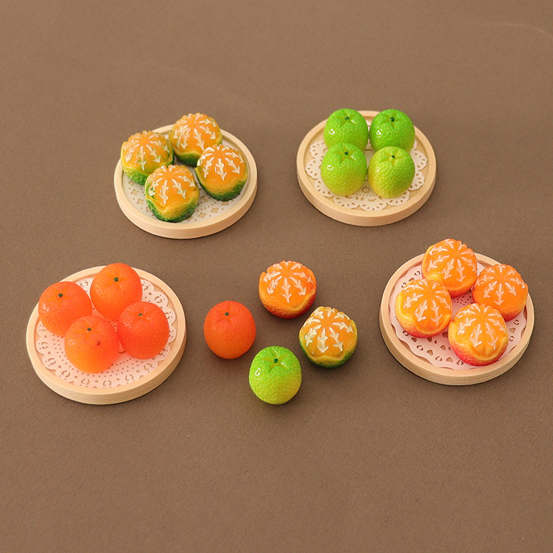 微缩仿真食玩水果橘子果盘托盘垫纸模型摆件桌面装饰diy手工配件