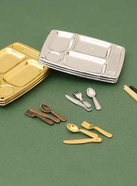 DOLLHOUSE娃娃屋仿真食玩餐盘餐具刀叉勺微缩厨房场景模型配件diy