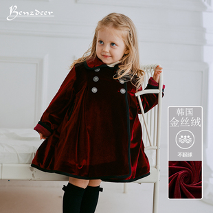 女童大衣秋冬款2025新款女童儿童女孩宝宝女宝金丝绒红色衣服外套