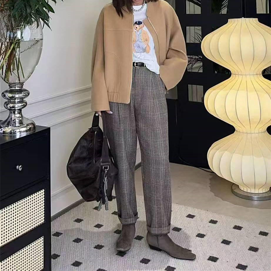 “静雅威尔士”定制羊毛复古锥形格纹裤