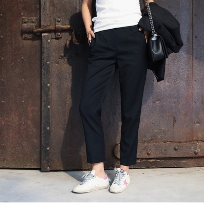 PENNYPENG被穿西裤的女人帅到 挺阔保暖 无补黑色羊毛西裤 E09040