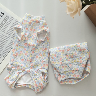 斯芬克斯德文猫纯棉清新小碎花四脚包肚衣短袖 亲肤柔软宠物衣服