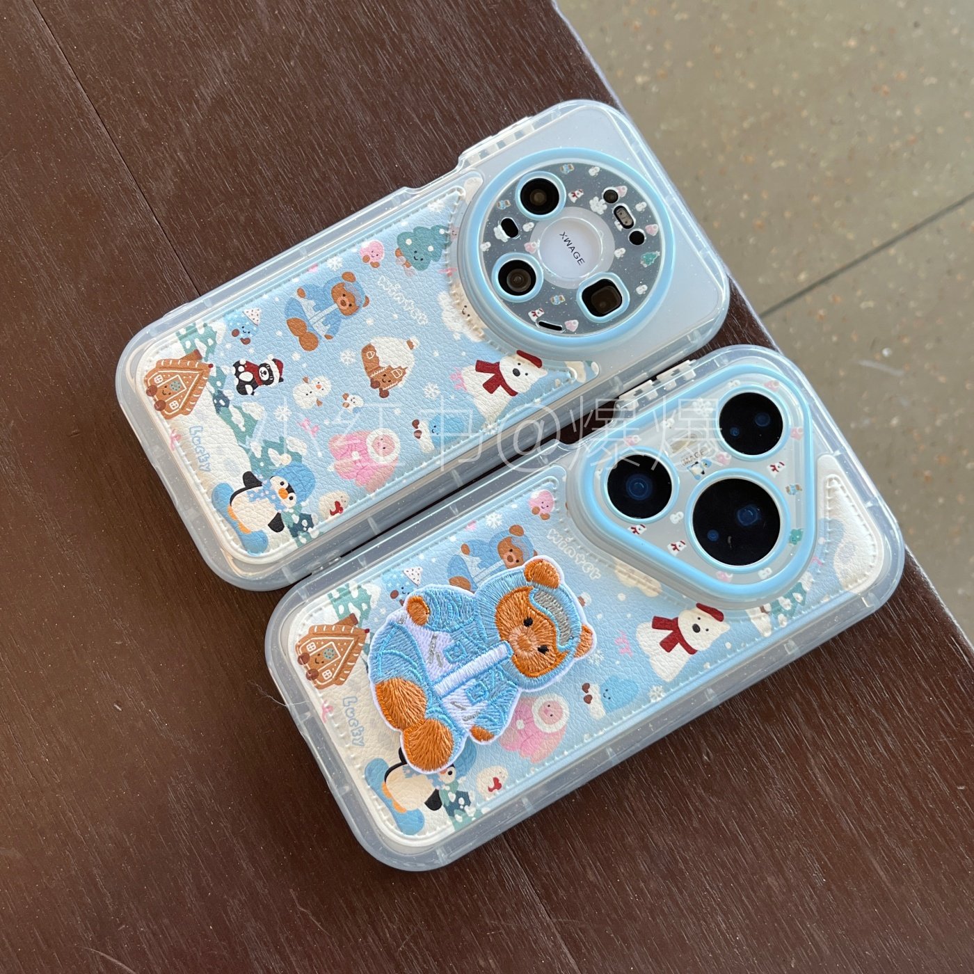 透明气囊雪花小熊支架适用华为mate60pro/mate70pro+/p70/p80pro/mate80promax手机壳