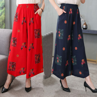2025夏季 中老年女装 新款 阔腿裤 薄 大码 子松紧腰棉绸广场舞蹈裤 裙裤