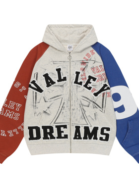 UNZEOT美潮高街涂鸦刺绣重磅毛圈纯棉撞色拉链卫衣男女情侣