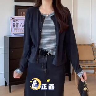 毛xun6衣外套设计感显瘦圆领 秋冬202新5款 两件条假纹织针开衫 长袖