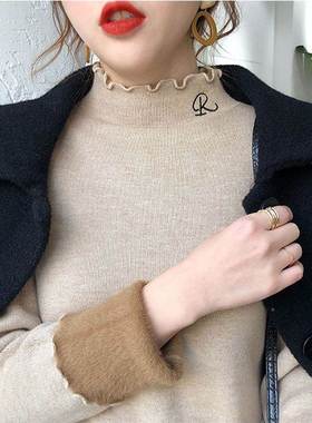 新款2025秋冬一体绒毛衣女木耳边高领打衫女绒加加88660厚保暖底