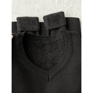 加绒织打底RHY衫 修身 加 白色V领毛女0保暖内搭针长衣袖 225秋冬新款