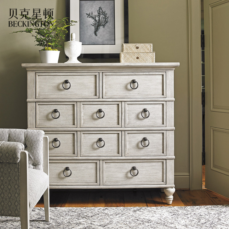 美式乡村实木餐边柜白色做旧复古风格新古典别墅样板房玄关柜定制