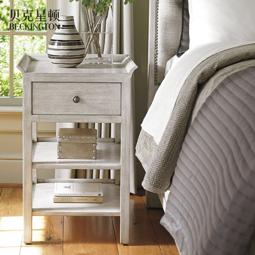 美式乡村实木复古做旧白色床头柜