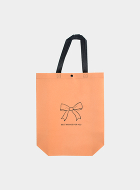 无纺布袋带扣蝴蝶结印花无纺布手提袋大容量多功能收纳袋橙色