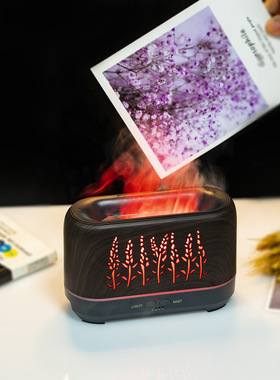 200ml new wood grain hollow wheat ear flame humidifier加湿器