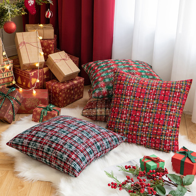 New Christmas printed snowflake grid pillowcase cushion枕套